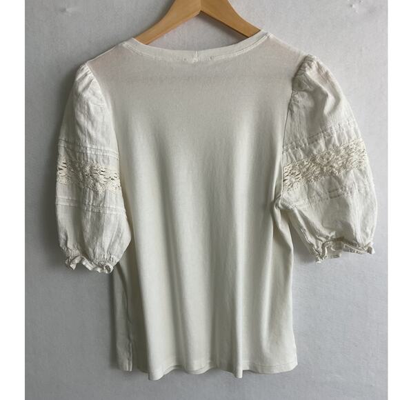 Hailey and Co Womens Lace Puff Sleeve Tee White Small - Picture 4 of 9